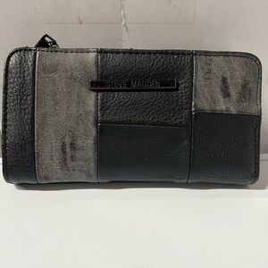 Steve Madden Black and Gray Patchwork Zip Wallet